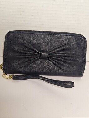 Women Cute Bow Long Faux Leather Zip Around Wallet Purse Credit Card Holder